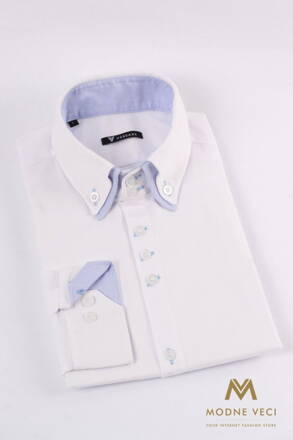 Luxusná pánska košeľa biela s dvojitým vysokým golierom VS-PK-1738