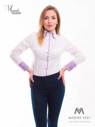 Biela dámska košeľa s kvietkovaným golierom Slim-Fit VS-DK1611